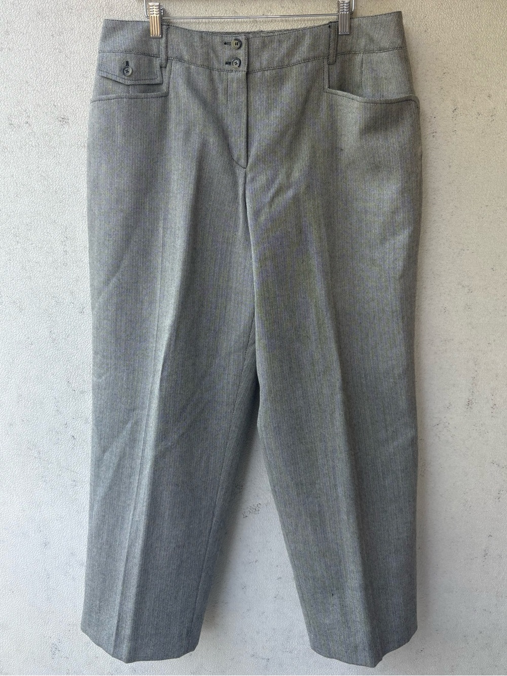Harvé Benard 100% Wool Herringbone Trousers Gray Size 18